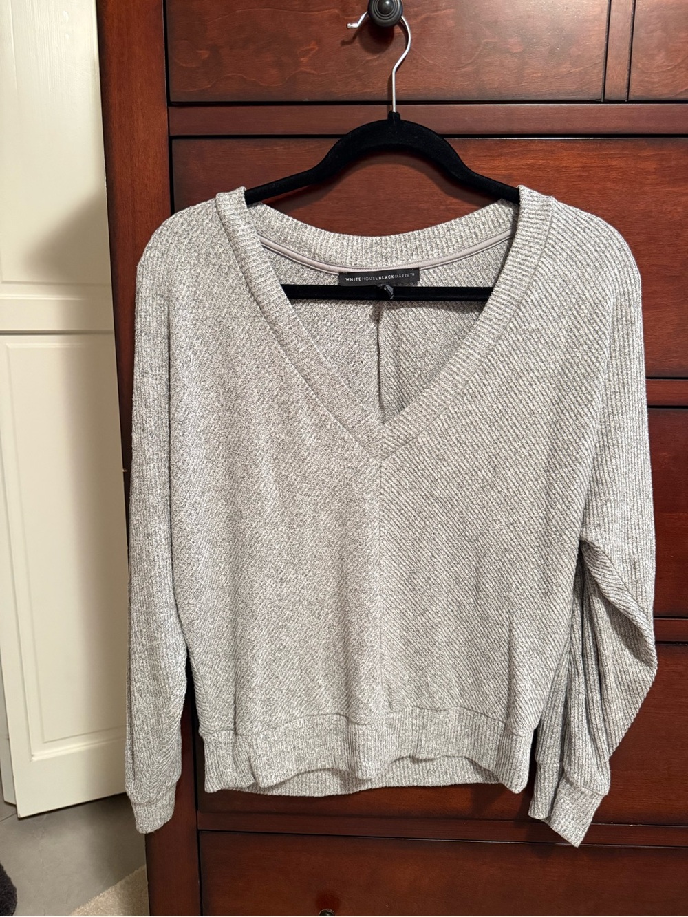 White House Black Market Heather Gray V-Neck Pullover Sweater